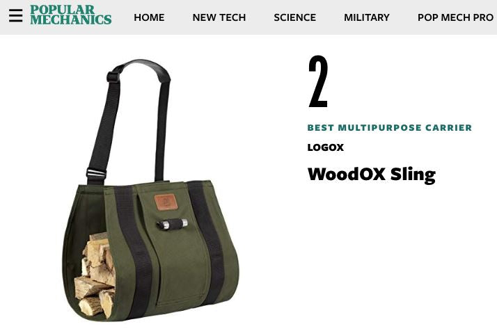 WoodOX Sling Named "Best Multipurpose Firewood Carrier" for 2nd Year in a row by Popular Mechanics.