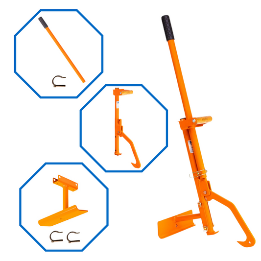 Modular LogOX 3-in-1 Forestry MultiTool parts and shown as a whole. 
