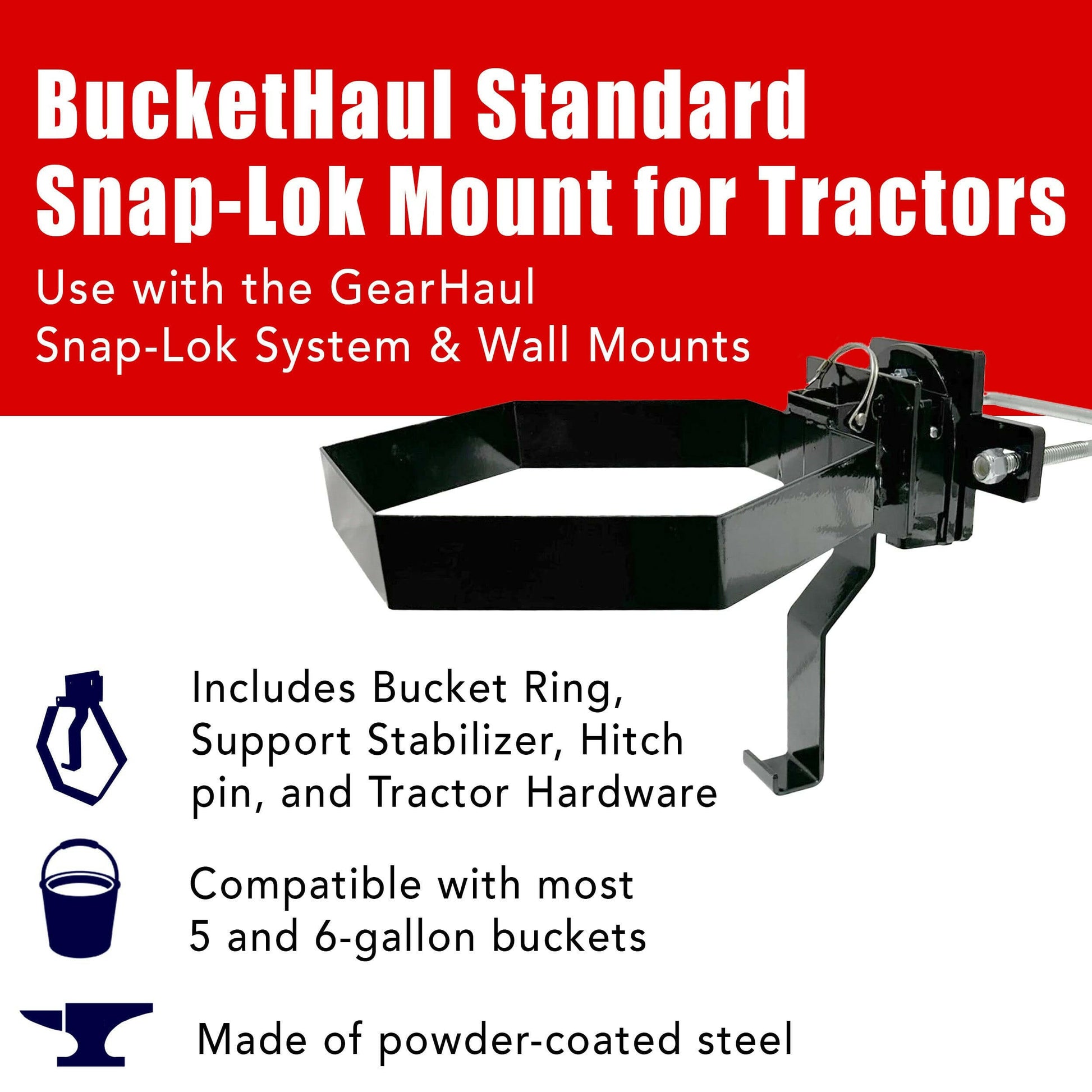 BucketHaul Snap-Lok Rotating Mount for Tractors.